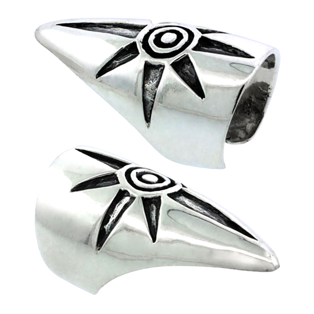 STERLING SILVER FINGERTIP RING FOR WOMEN NATIVE AMERICAN SUN SYMBOL 1 3/16 INCH (30MM) LONG