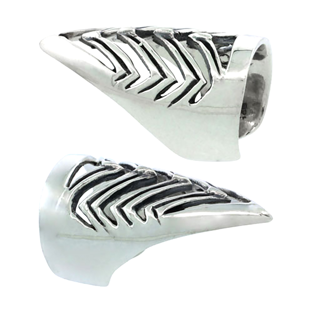 STERLING SILVER FINGERTIP RING FOR WOMEN DOUBLE CHEVRON DESIGN 1 3/16 INCH (30MM) LONG