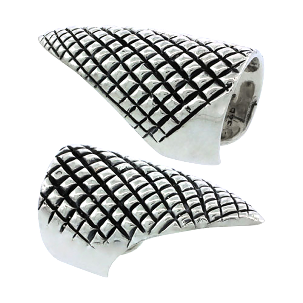 STERLING SILVER FINGERTIP RING FOR WOMEN BIRDS EYE CRISSCROSS PATTERN 1 3/16 INCH (30MM) LONG