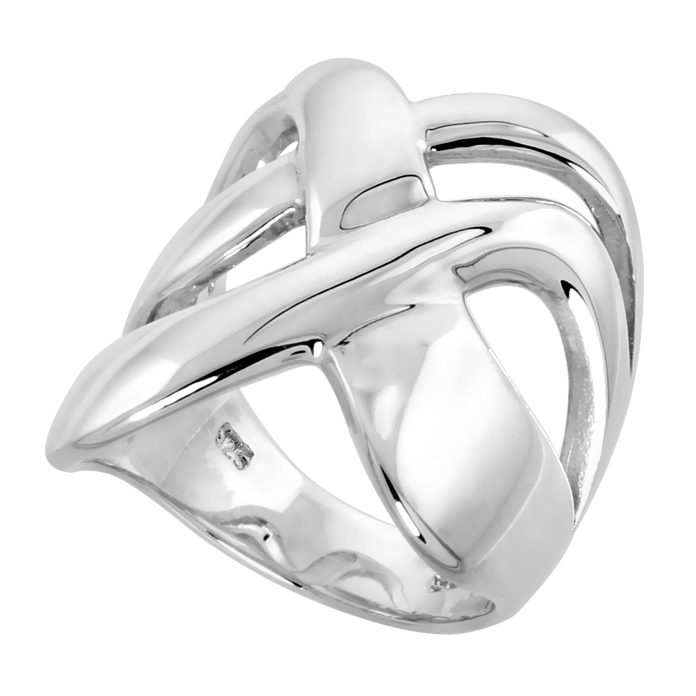 Sterling Silver Crisscross Ring for Women Flawless finish 1 inch wide sizes 6 - 10