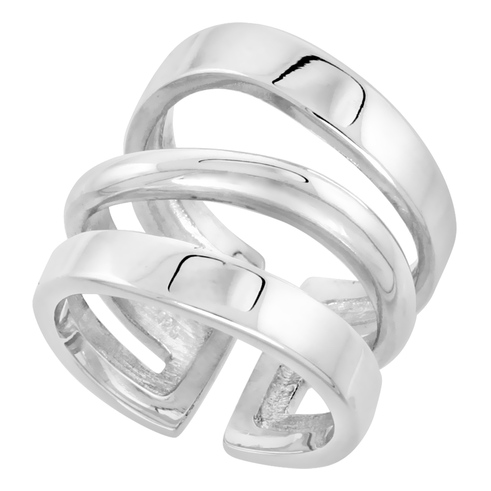 Sterling Silver Open Bottom Ring for Women Flawless finish 3/4 inch wide sizes 6 - 10