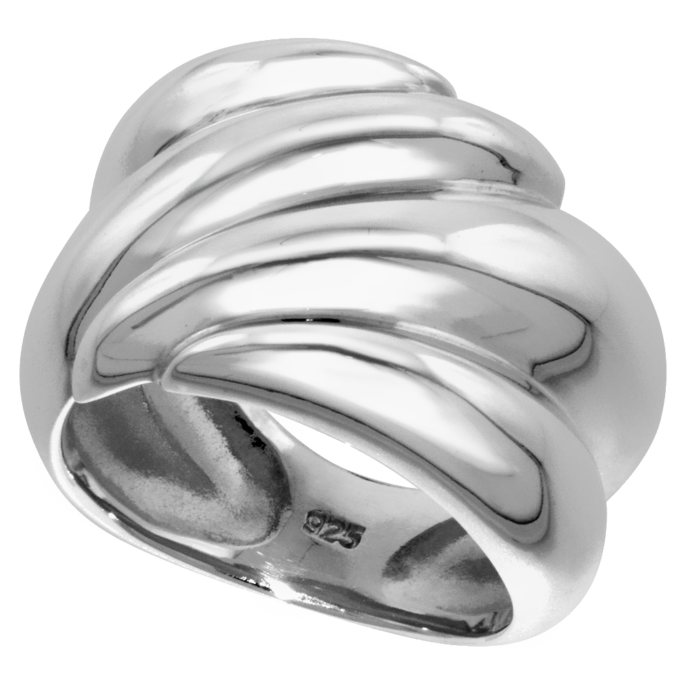 16mm Sterling Silver Ridged Dome Ring for Women Flawless Polished Finish 5/8 inch wide sizes 6 - 10