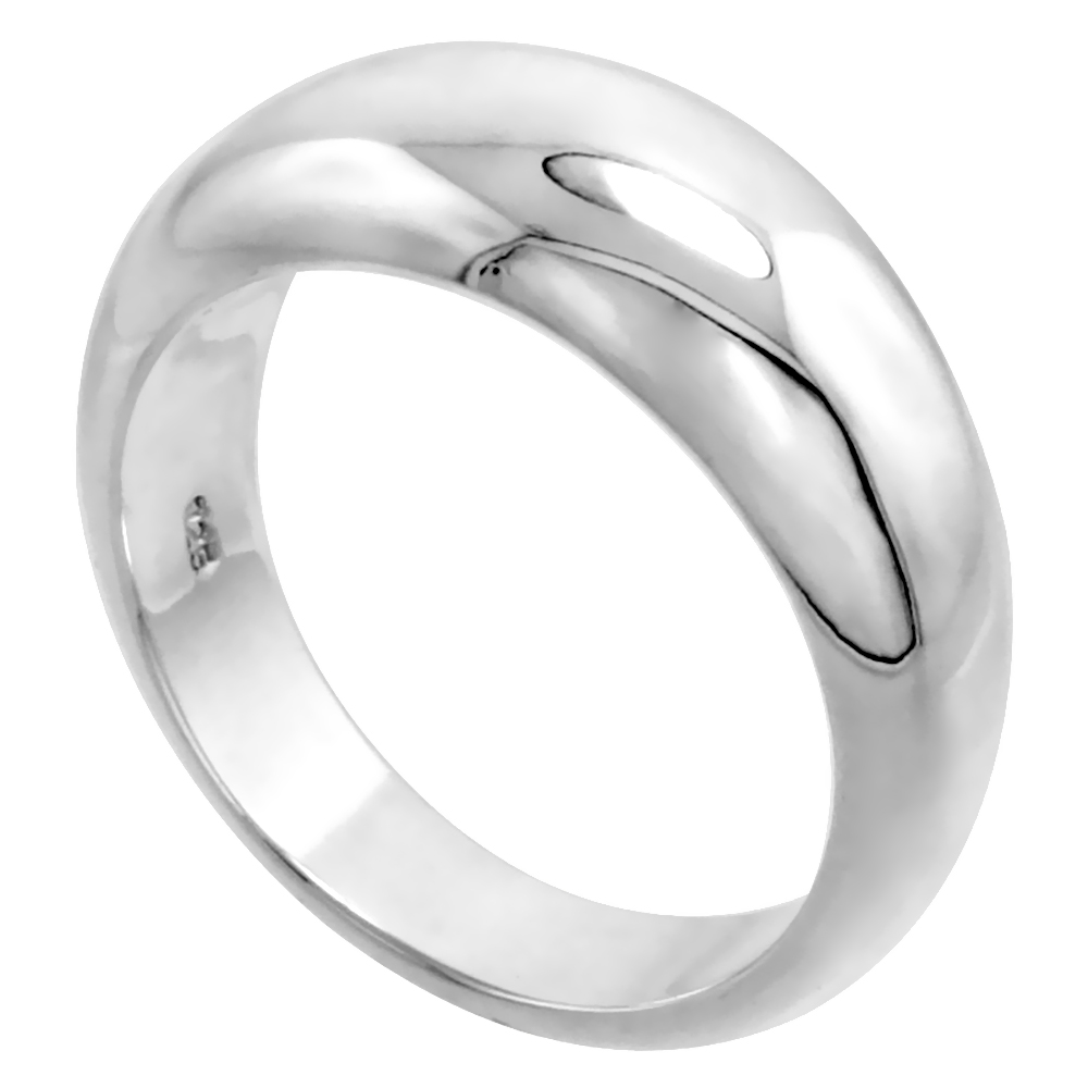 Sterling Silver Low Dome Cigar Band Ring for Women Flawless finish 3/8 inch wide sizes 6 - 10