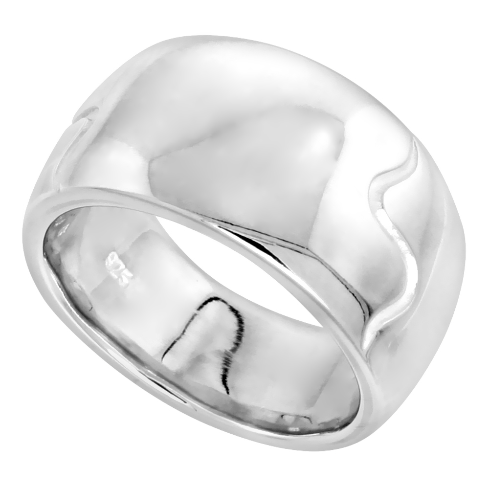Sterling Silver Low Dome Cigar Band Ring for Women Flawless finish 1/2 inch wide sizes 6 - 10