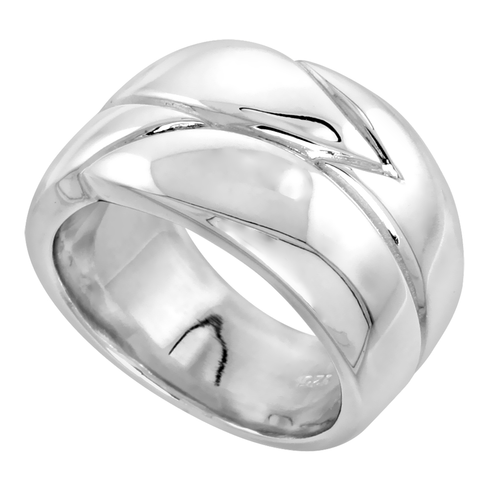 Sterling Silver Low Dome Cigar Band Ring w/ Grooves Very Heavy Flawless finish 1/2 inch wide sizes 6 - 10