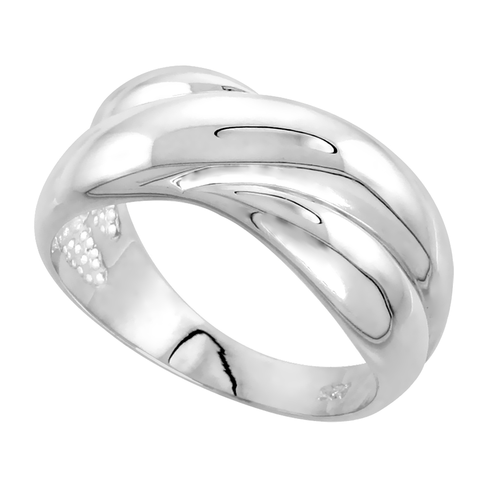 Sterling Silver Crisscross Domed Ring for Women Flawless finish 3/8 inch wide sizes 6 - 10