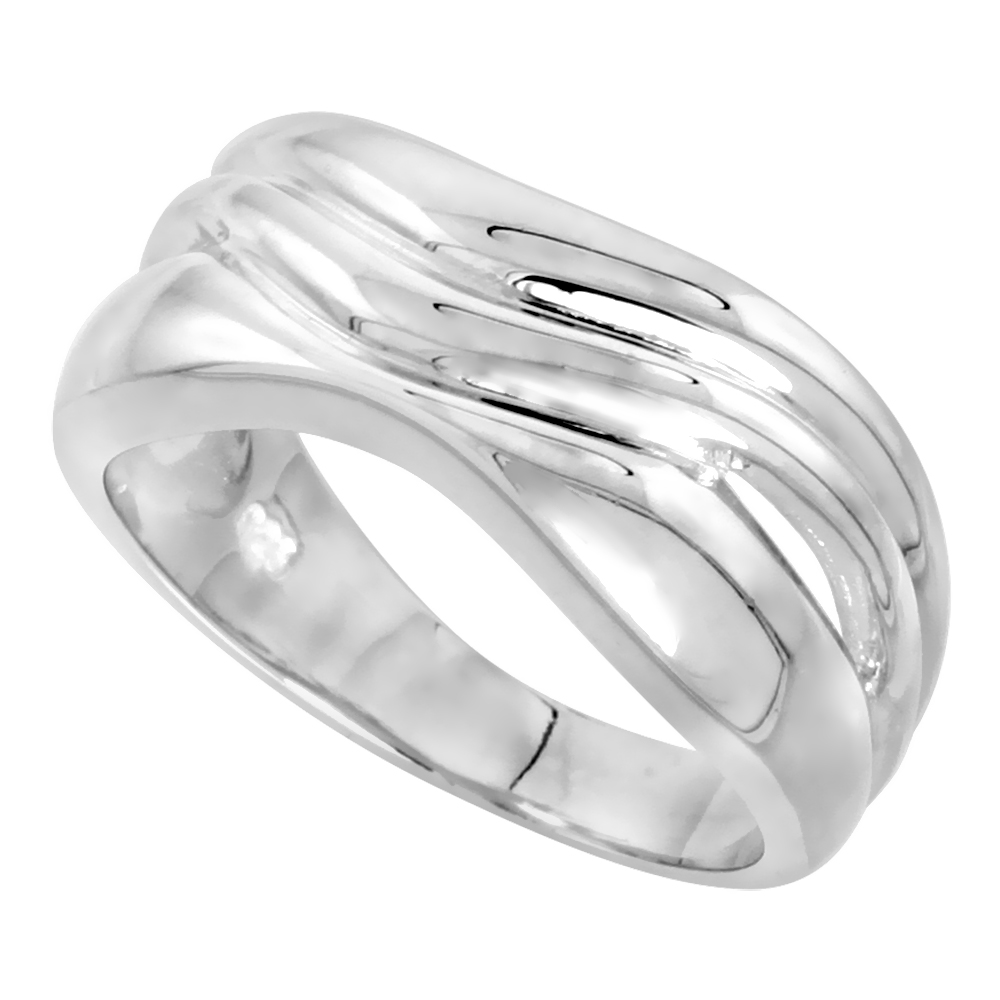 Sterling Silver Wavy Band Ring for Women Flawless finish 3/8 inch wide sizes 6 - 10