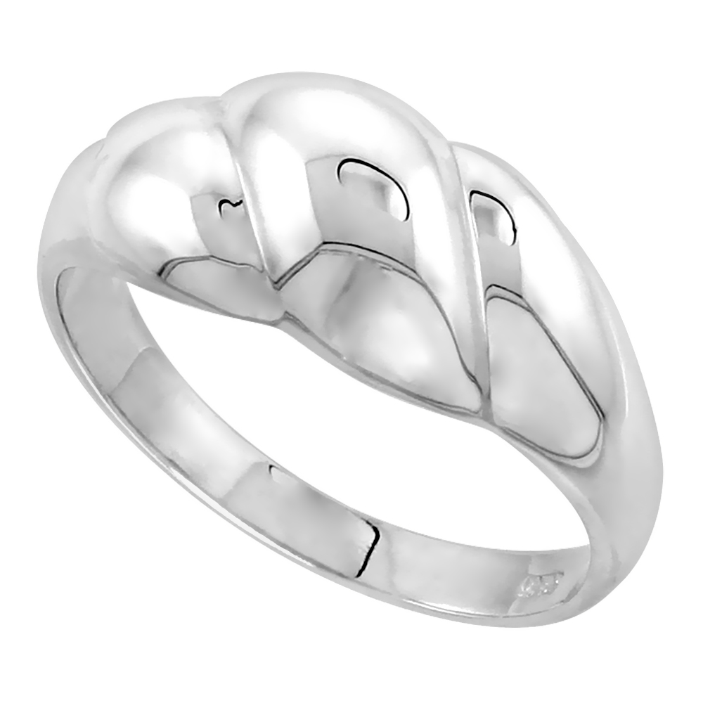Sterling Silver Narrow Dome Ring w/ 3 Ridges Flawless finish 3/8 inch wide sizes 6 - 10