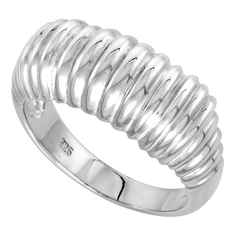 Sterling Silver Thin Ribbed Dome Ring for Women Flawless finish 3/8 wide sizes 6 - 10