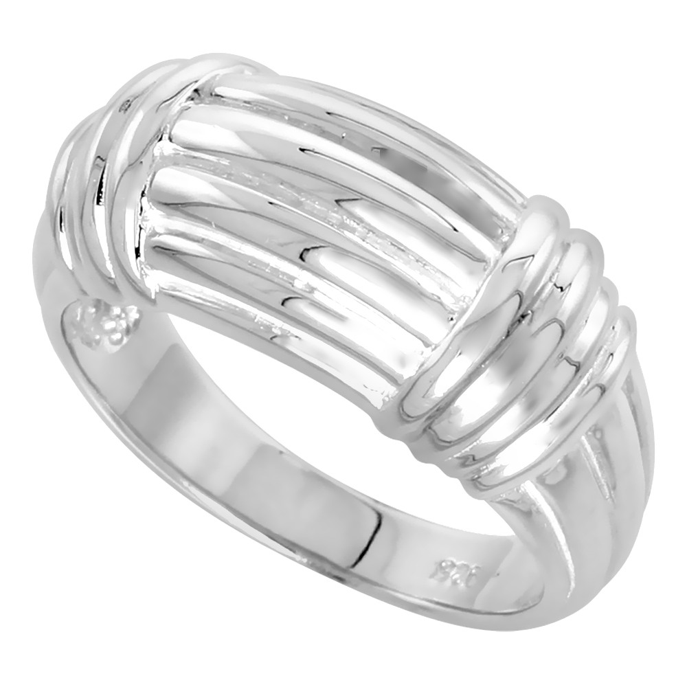 Sterling Silver Ridged Dome Ring for Women Flawless finish 1/2 inch wide sizes 6 - 10