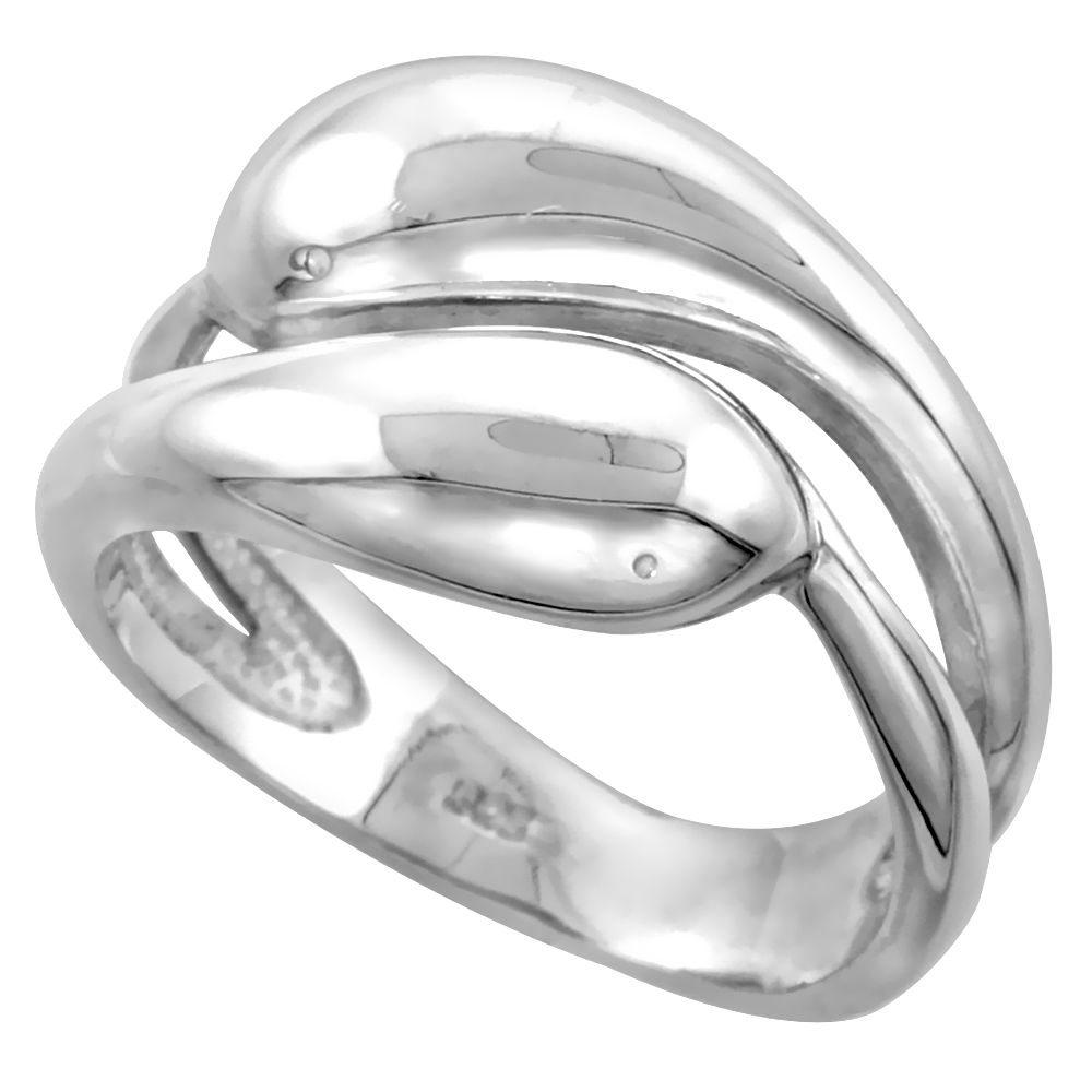 Sterling Silver Snakes Ring for Women Flawless finish 1/2 inch wide sizes 6 to 10