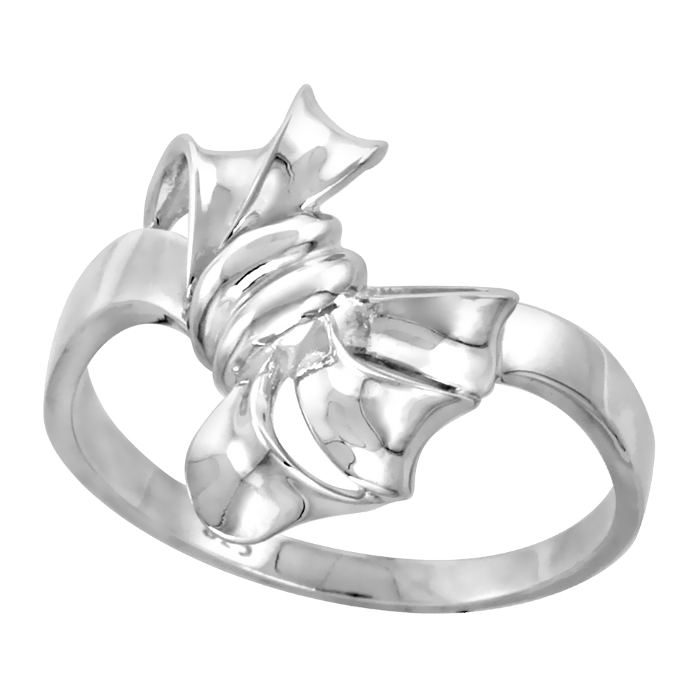 Sterling Silver Bow Ring for Women Flawless finish 3/4 inch wide sizes 6 to 10