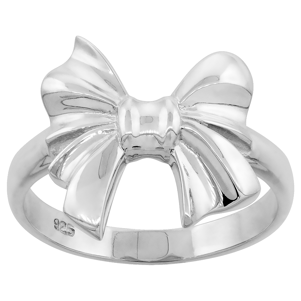 STERLING SILVER BOW RING FOR WOMEN FLAWLESS FINISH 3/4 INCH WIDE SIZES 6 TO 10
