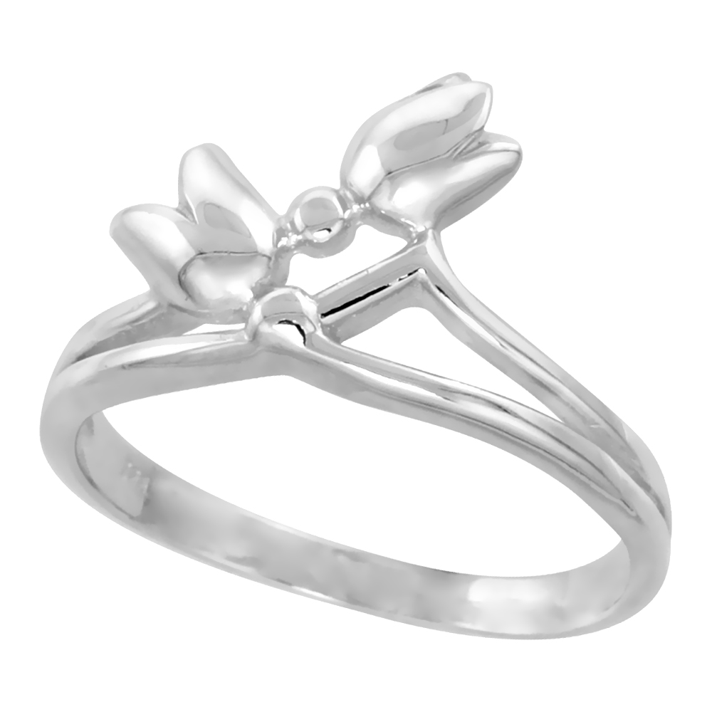 Sterling Silver Small Tulips Ring for Women Flawless finish 1/2 inch wide sizes 6 to 10