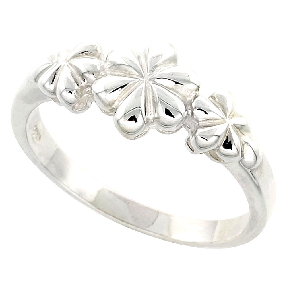 Sterling Silver Dainty 3-flower Ring Flawless finish 3/8 inch wide, sizes 6 to 10