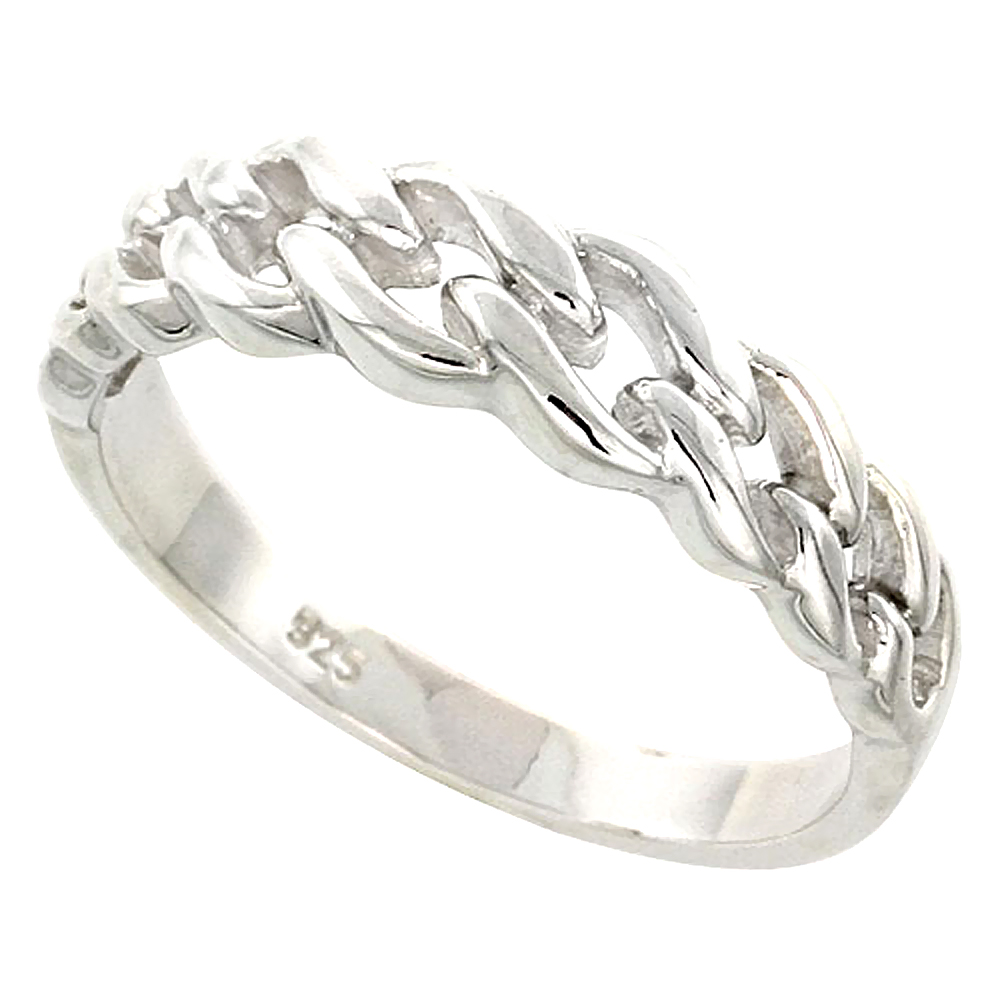Sterling Silver Chain Ring Flawless finish 1/4 inch wide, sizes 6 to 10