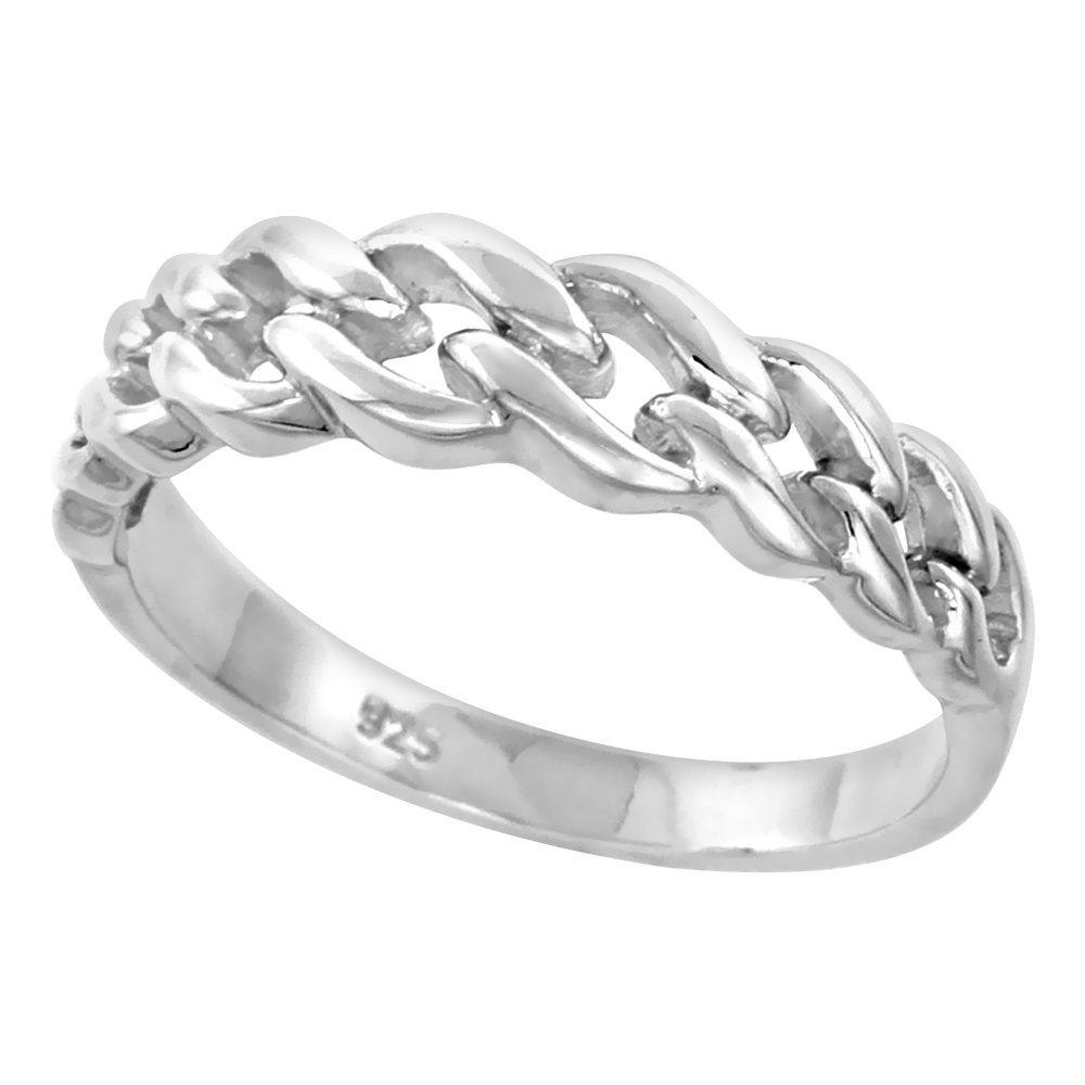 Sterling Silver Chain Ring for Women Flawless finish 1/4 inch wide sizes 6 to 10