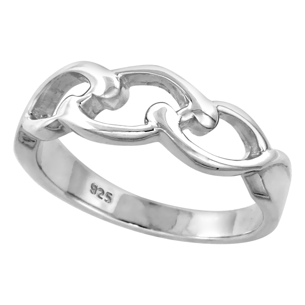 Sterling Silver Long Link Chain Ring for Women Flawless finish 1/4 inch wide sizes 6 to 10