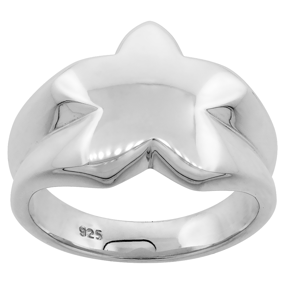 Sterling Silver Star Ring for Women Flawless finish 1/2 inch wide sizes 6 to 10