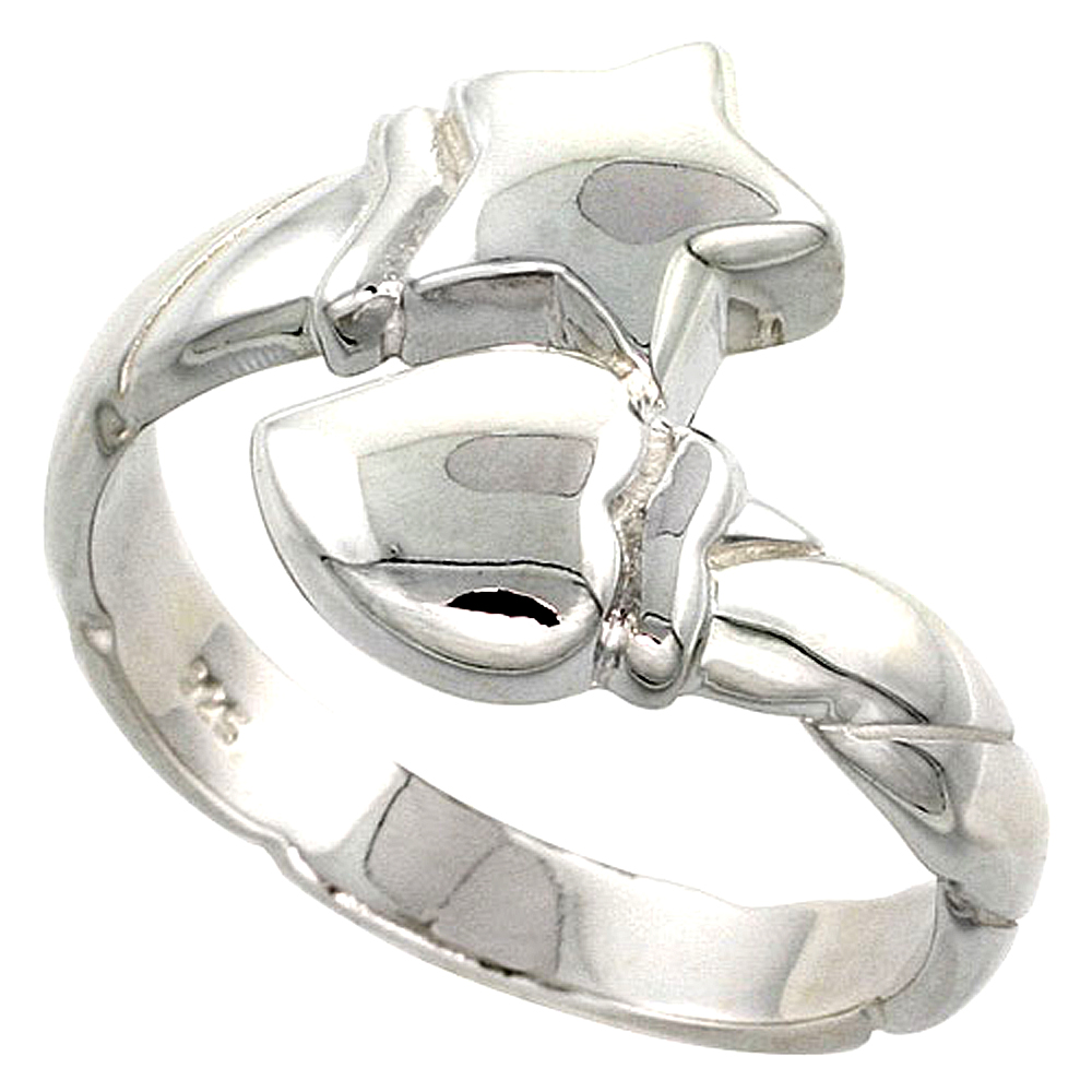 Sterling Silver Heart &amp; Star Ring Flawless finish 3/4 inch wide, sizes 6 to 10