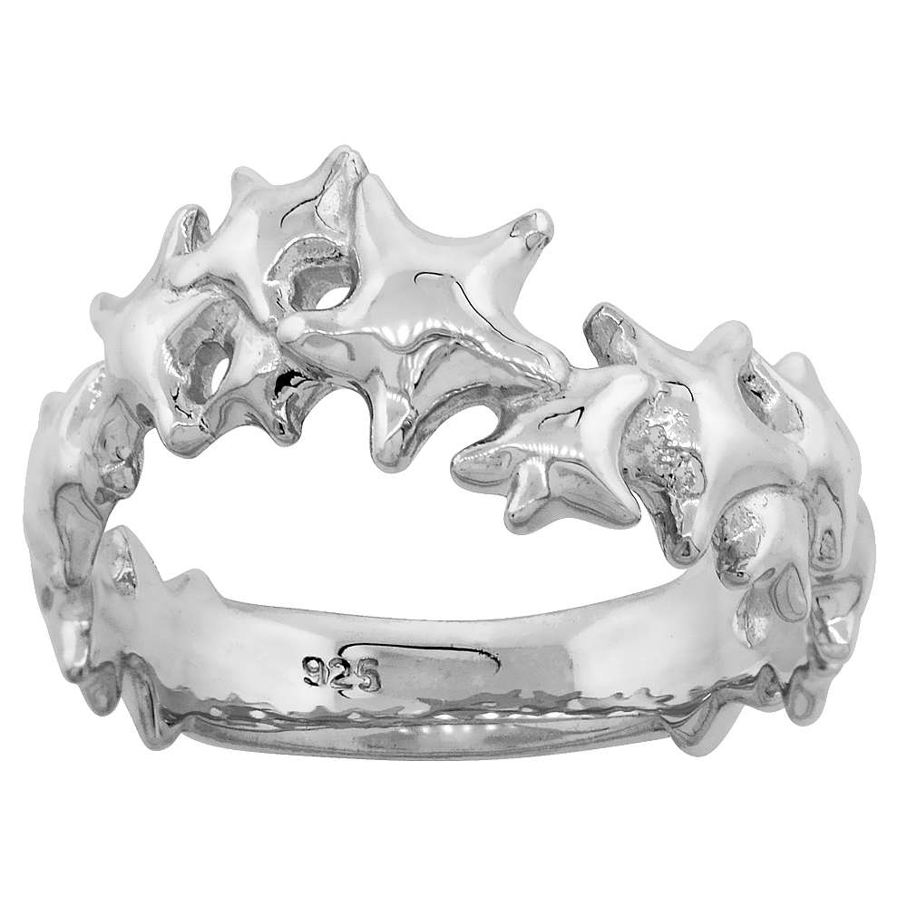 Sterling Silver Stars Ring for Women Flawless finish 5/16 inch wide sizes 6 to 10