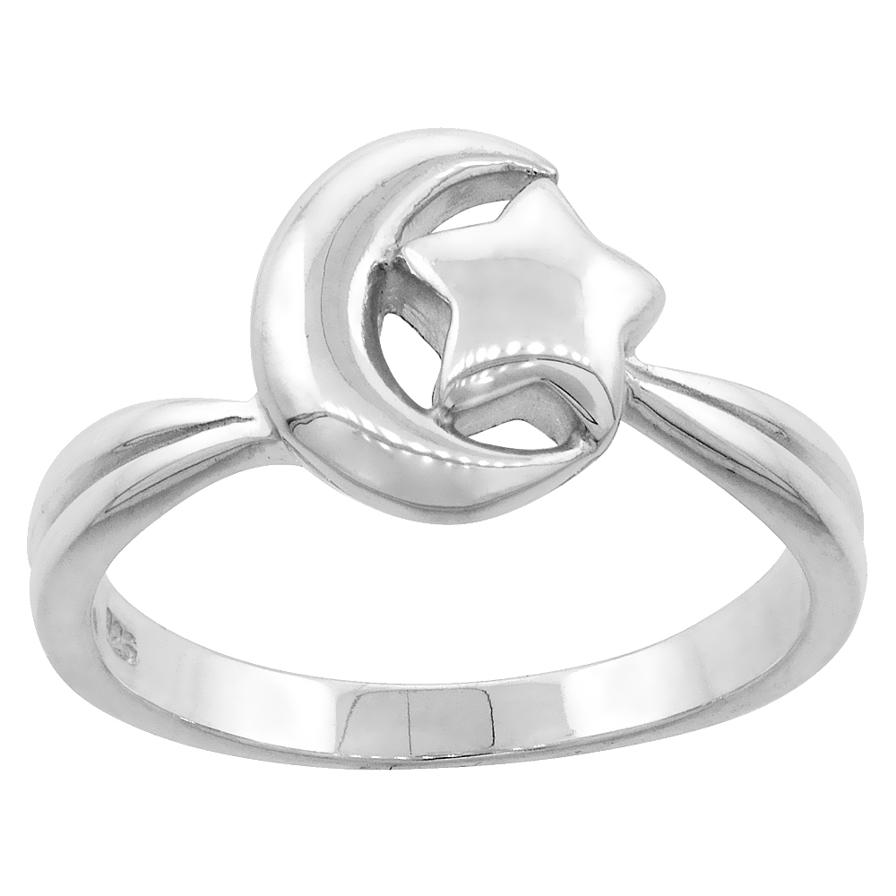 Sterling Silver Stars Ring for Women Flawless finish 3/8 inch wide sizes 6 to 10