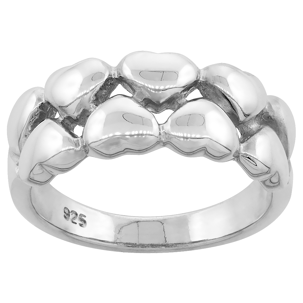 Sterling Silver Hearts Ring Ring for Women Flawless finish 3/8 inch wide sizes 6 to 10