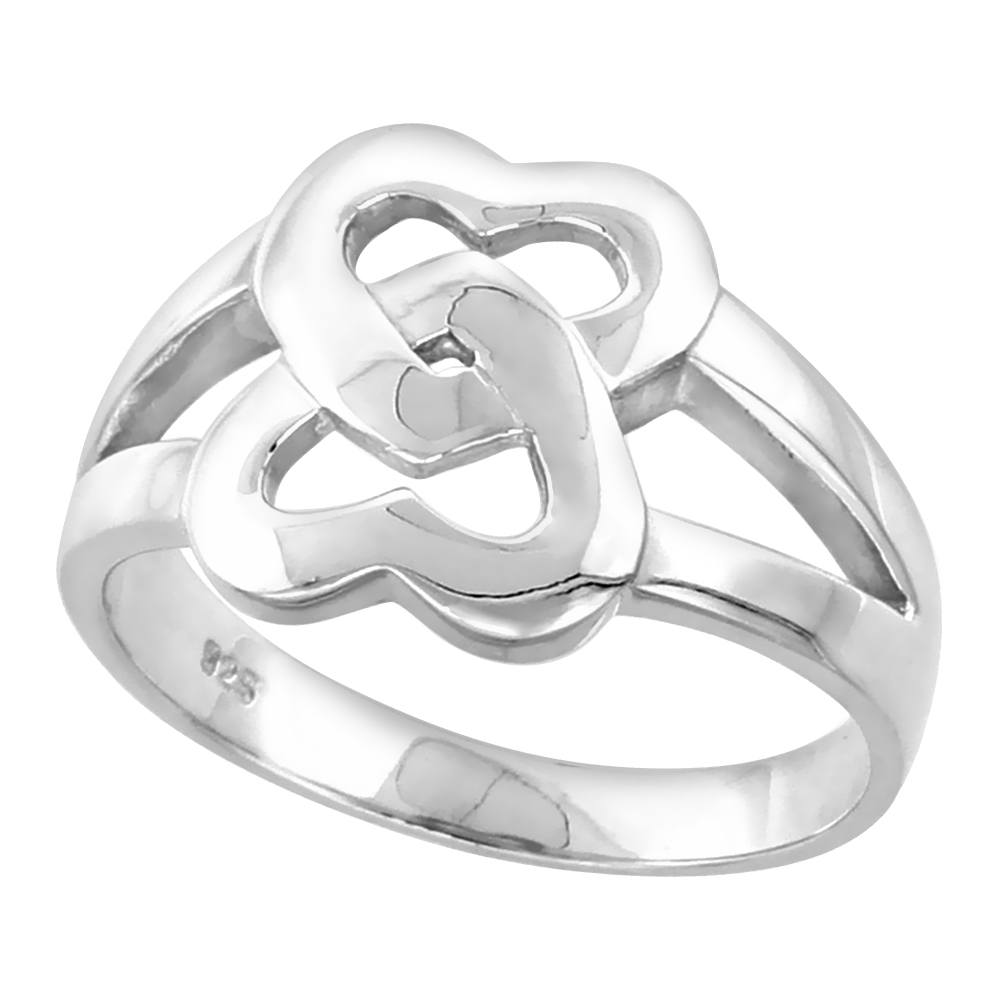 Sterling Silver Interlocking Hearts Ring for Women Flawless finish 1/2 inch wide sizes 6 to 10