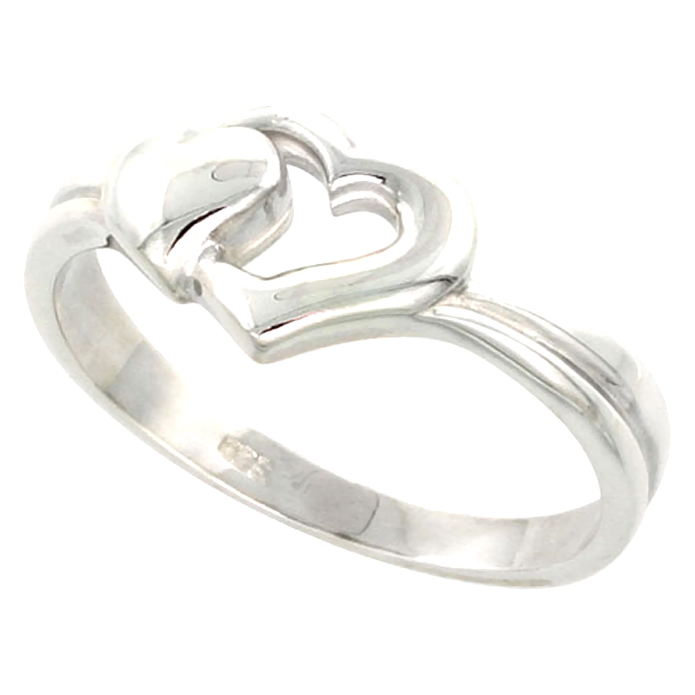 Sterling Silver 2 Heart Ring Flawless finish 3/8 inch wide, sizes 6 to 10
