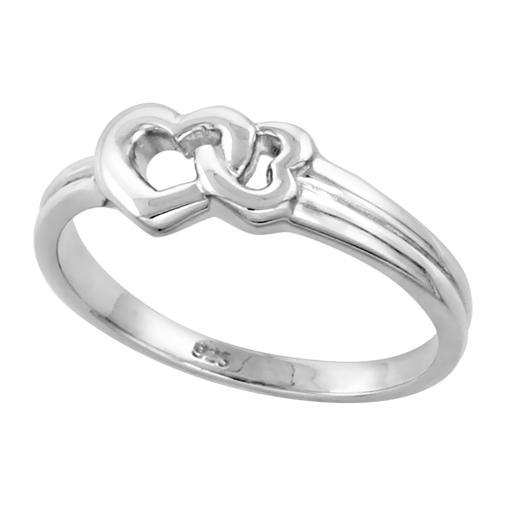 Sterling Silver Interlocking Hearts Ring for Women Flawless finish 5/16 inch wide sizes 6 to 10