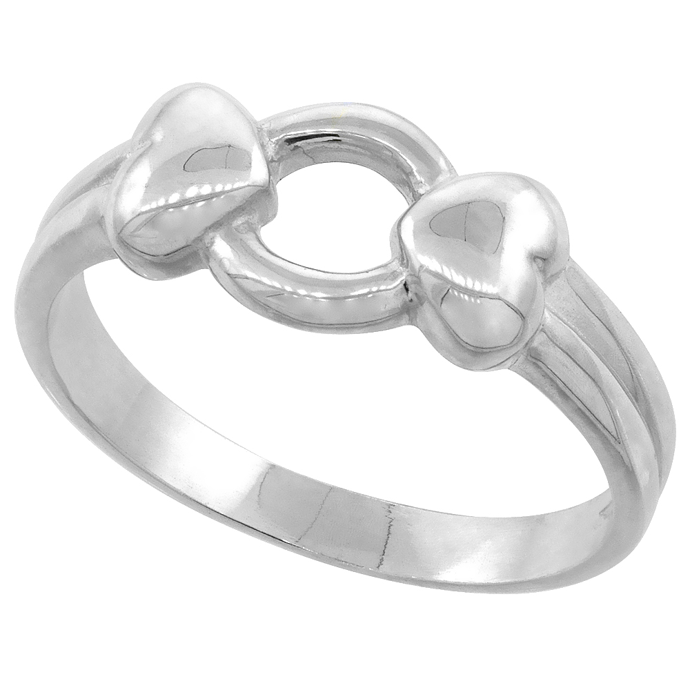 Sterling Silver Two-Hearts Ring Flawless finish 5/16 inch wide, sizes 6 to 10