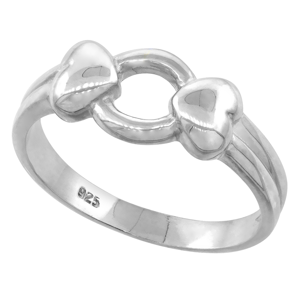 Sterling Silver Two-Hearts Ring for Women Flawless finish 5/16 inch wide sizes 6 to 10