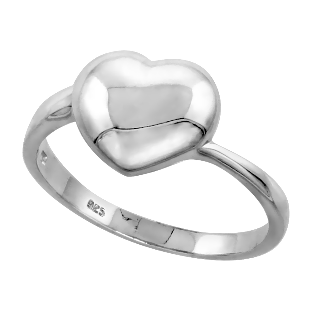 Sterling Silver Domed Heart Ring for Women Flawless finish 1/2 inch wide sizes 6 to 10