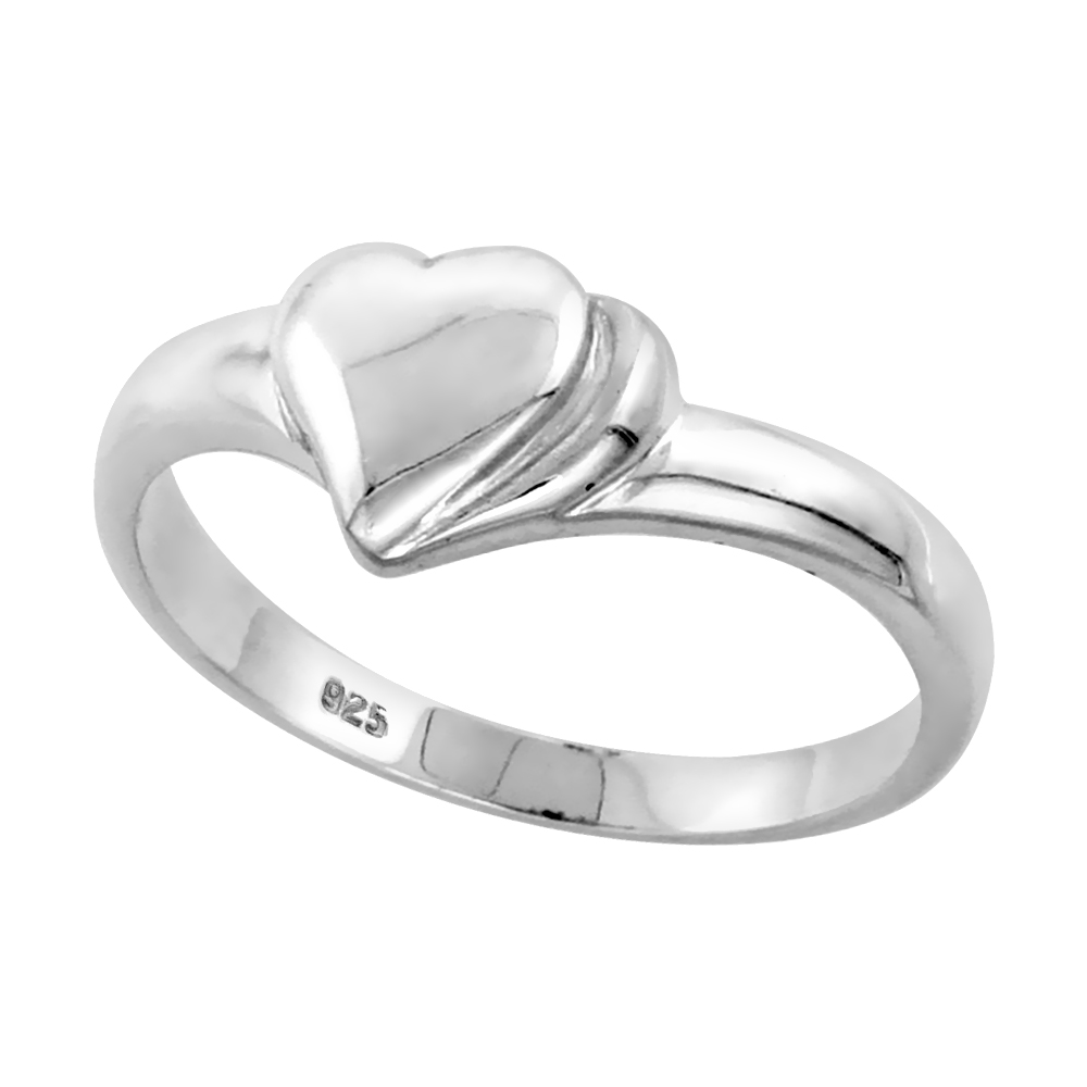 Sterling Silver Domed Heart Ring for Women Flawless finish 3/8 inch wide sizes 6 to 10