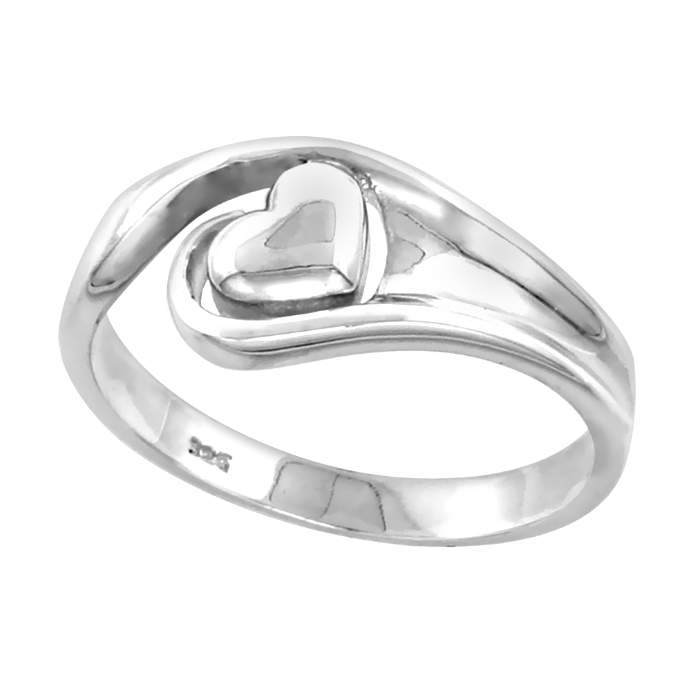 Sterling Silver Heart Ring for Women Flawless finish 5/16 inch wide sizes 6 to 10