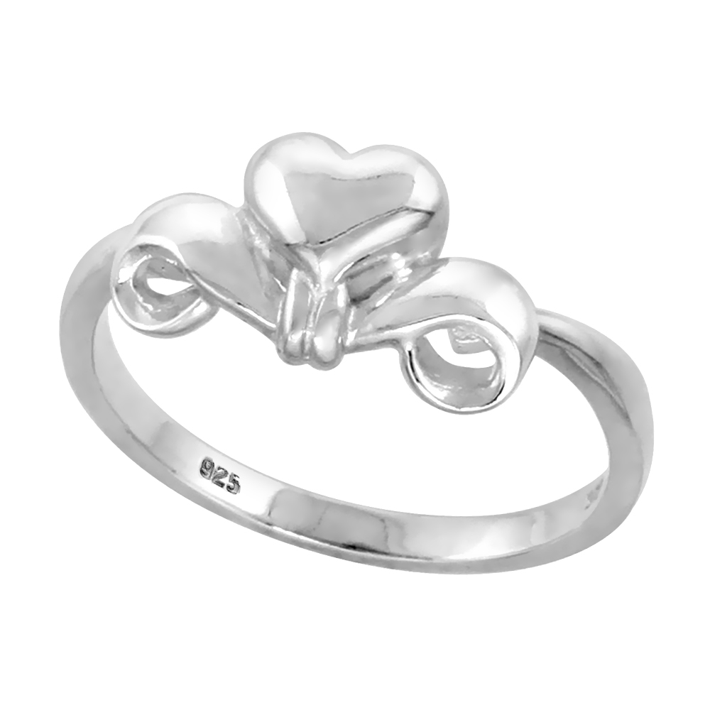 Sterling Silver Heart and Scrollwork Ring for Women Flawless finish 5/16 inch wide sizes 6 to 10