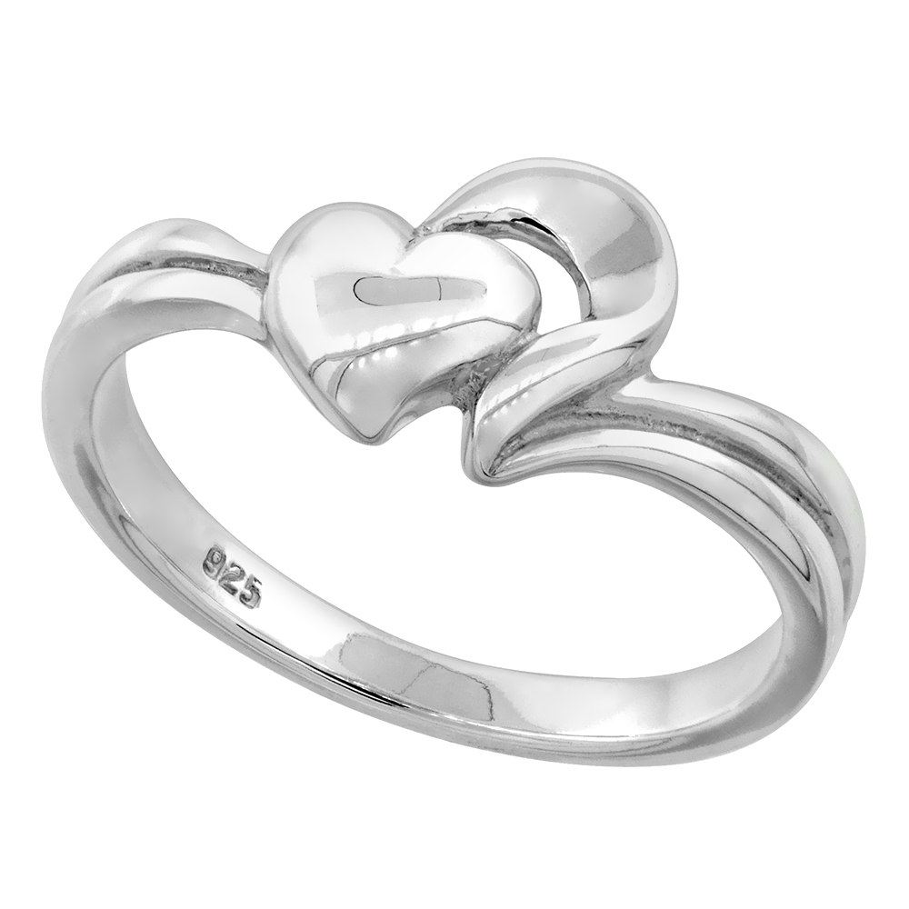 Sterling Silver Heart and Scrollwork Ring for Women Flawless finish 3/8 inch wide sizes 6 to 10