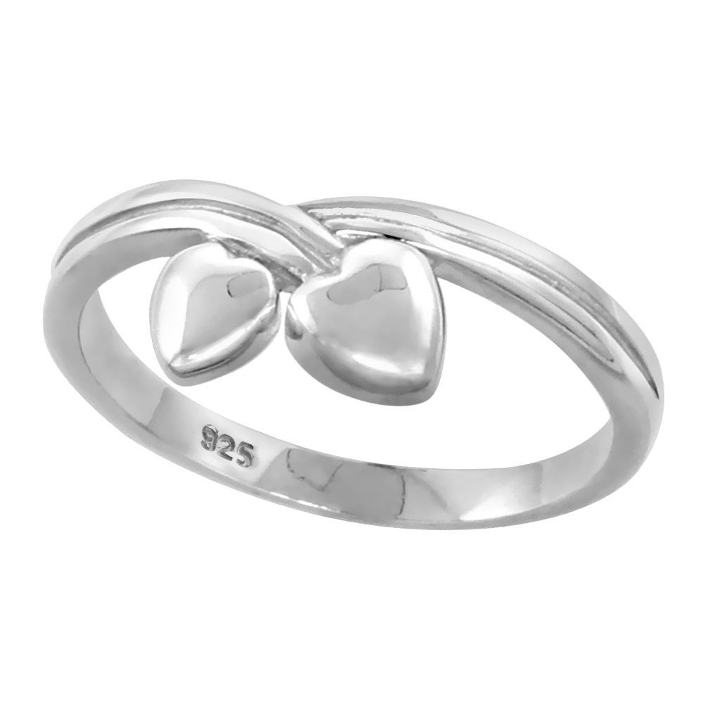 Sterling Silver 3-Heart Ring for Women Flawless finish 3/8 inch wide sizes 6 to 10