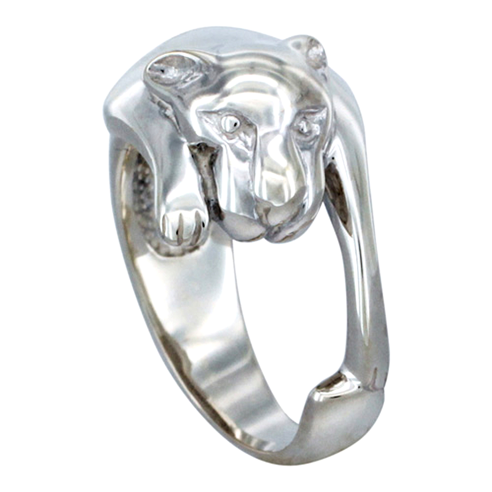 Sterling Silver Panther Ring for Women Flawless Polished Finish 3/8 inch wide sizes 6 to 10