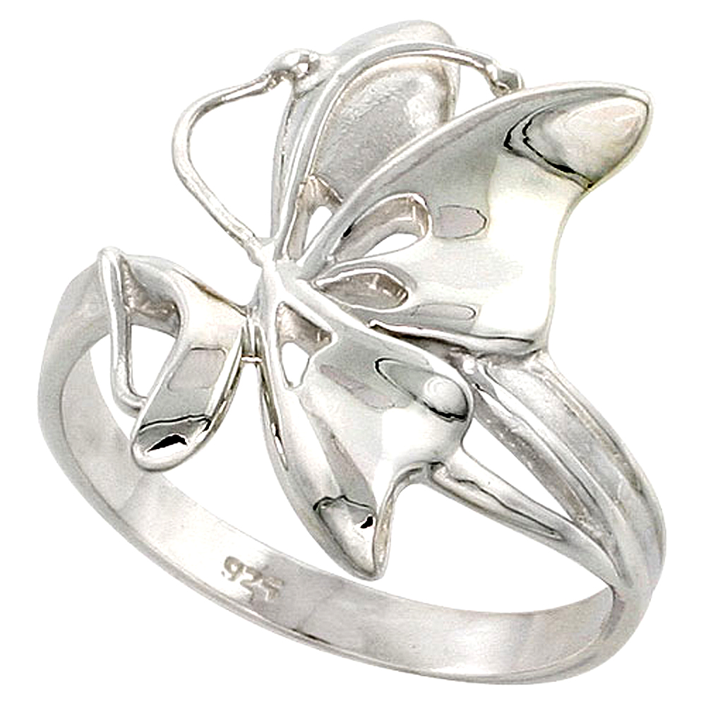 Sterling Silver Butterfly Ring Flawless finish 7/8 inch wide, sizes 6 to 10