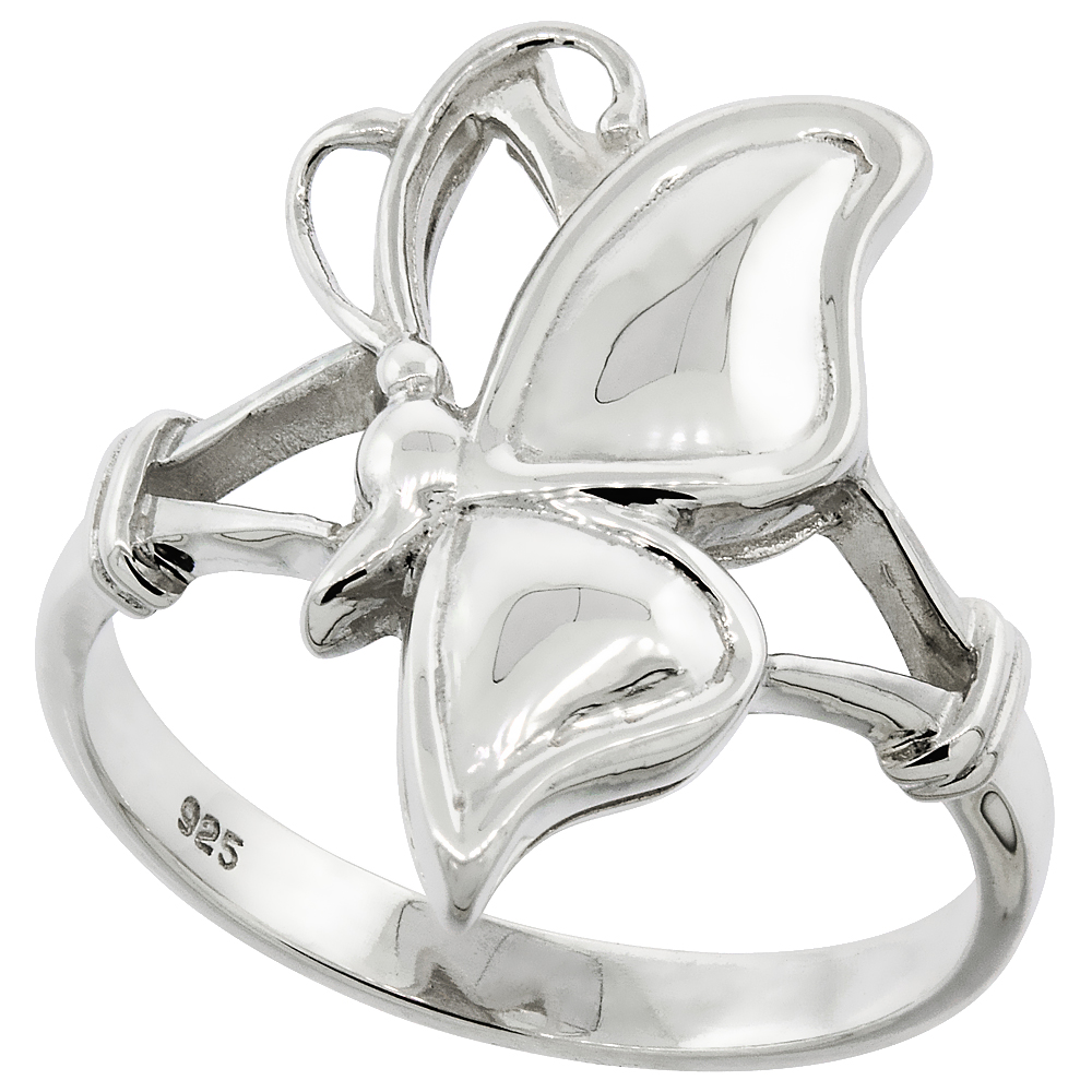 Sterling Silver Butterfly Ring Flawless finish 3/4 inch wide, sizes 6 to 10