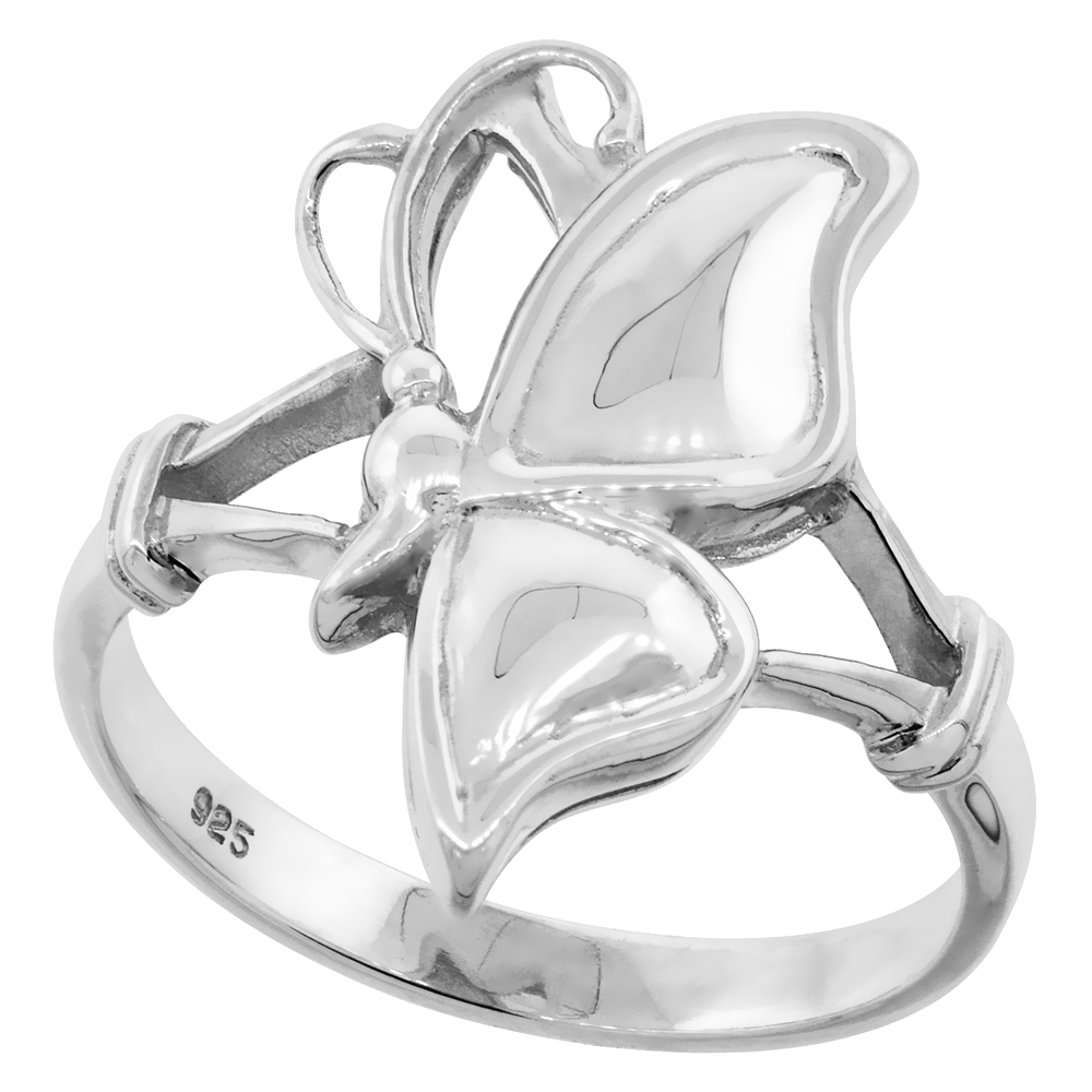 Sterling Silver Butterfly Ring for Women Flawless finish 3/4 inch wide sizes 6 to 10