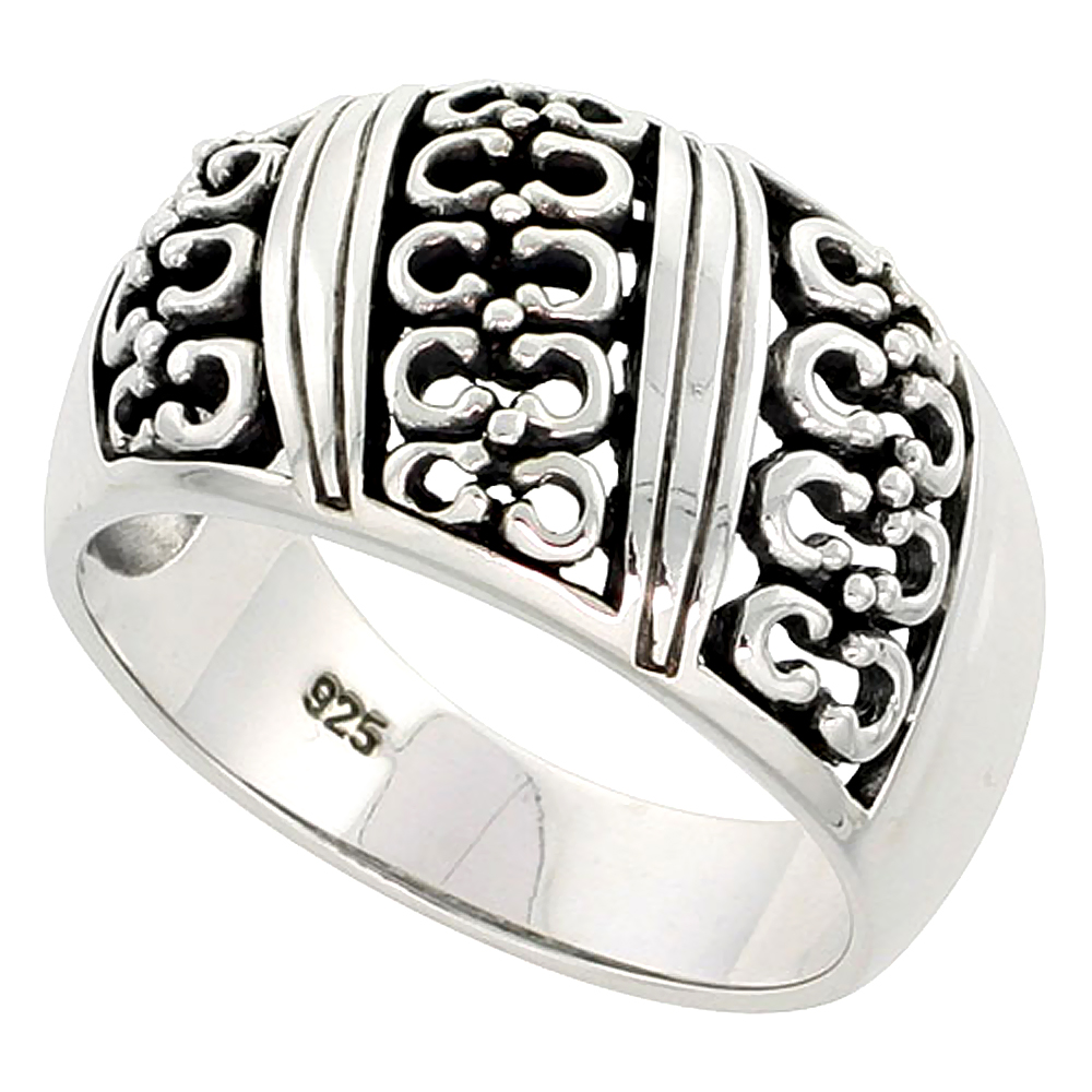 Sterling Silver Dome Cigar Band Horseshoe Ring Flawless finish 1/2 inch wide, sizes 6 to 10