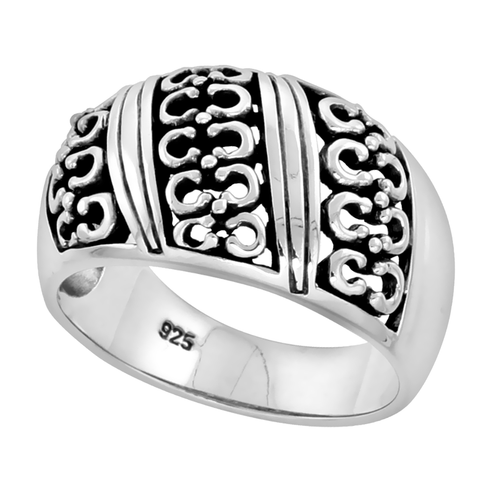 Sterling Silver Dome Cigar Band Horseshoe Ring for Women Flawless finish 1/2 inch wide sizes 6 to 10