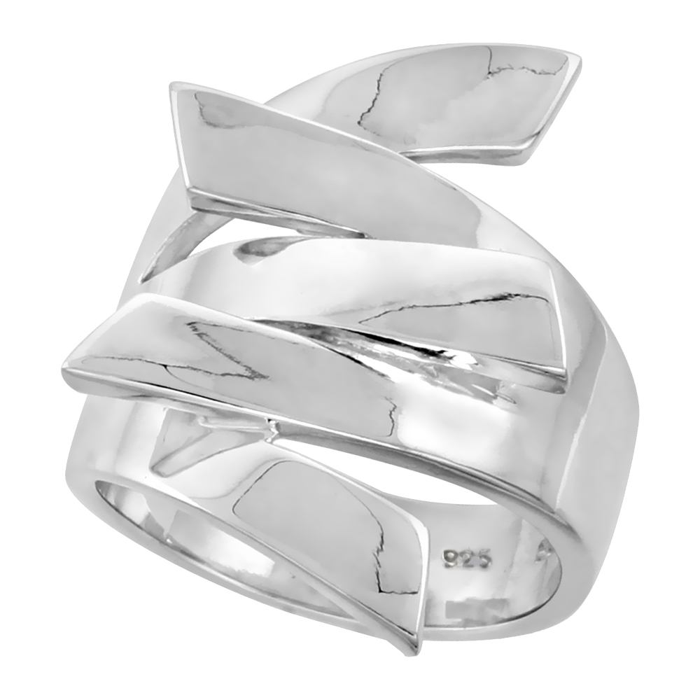 Sterling Silver Interlocking Fingers Ring for Women Flawless finish 1 inch wide sizes 6 to 10
