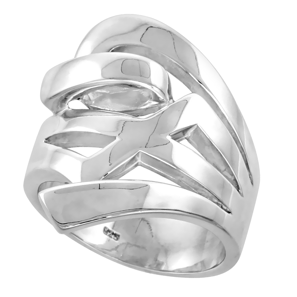 Sterling Silver Contemporary Ring for Women Flawless finish 1 inch wide sizes 6 to 10