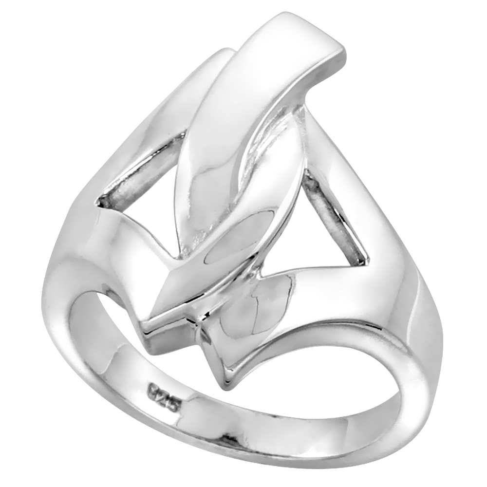 Sterling Silver Interlocking Triangles Ring for Women Flawless finish 1 inch wide sizes 6 to 10