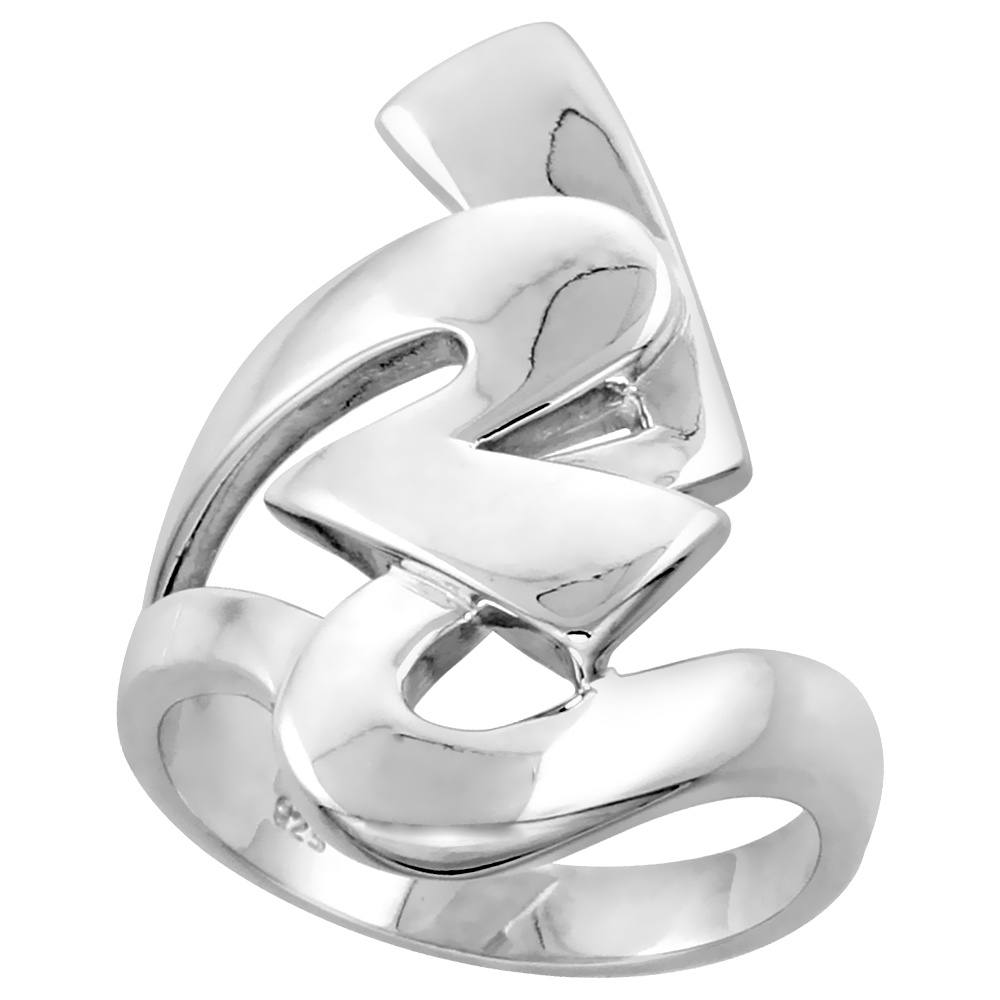 Sterling Silver Interlocking Hearts Ring for Women Flawless finish 1 1/8 inch wide sizes 6 to 10