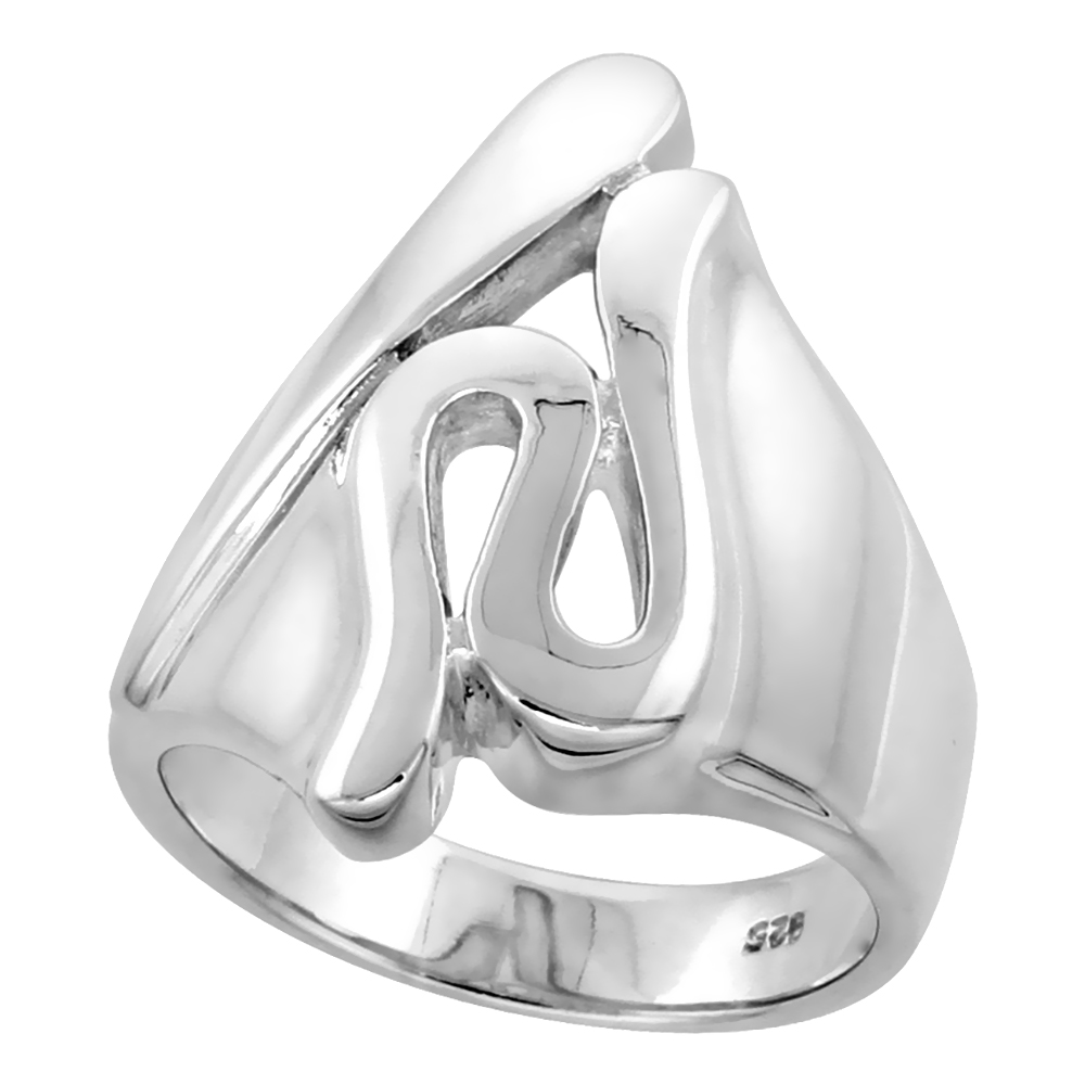 Sterling Silver Swirl Ring for Women Flawless finish 1 inch wide sizes 6 to 10