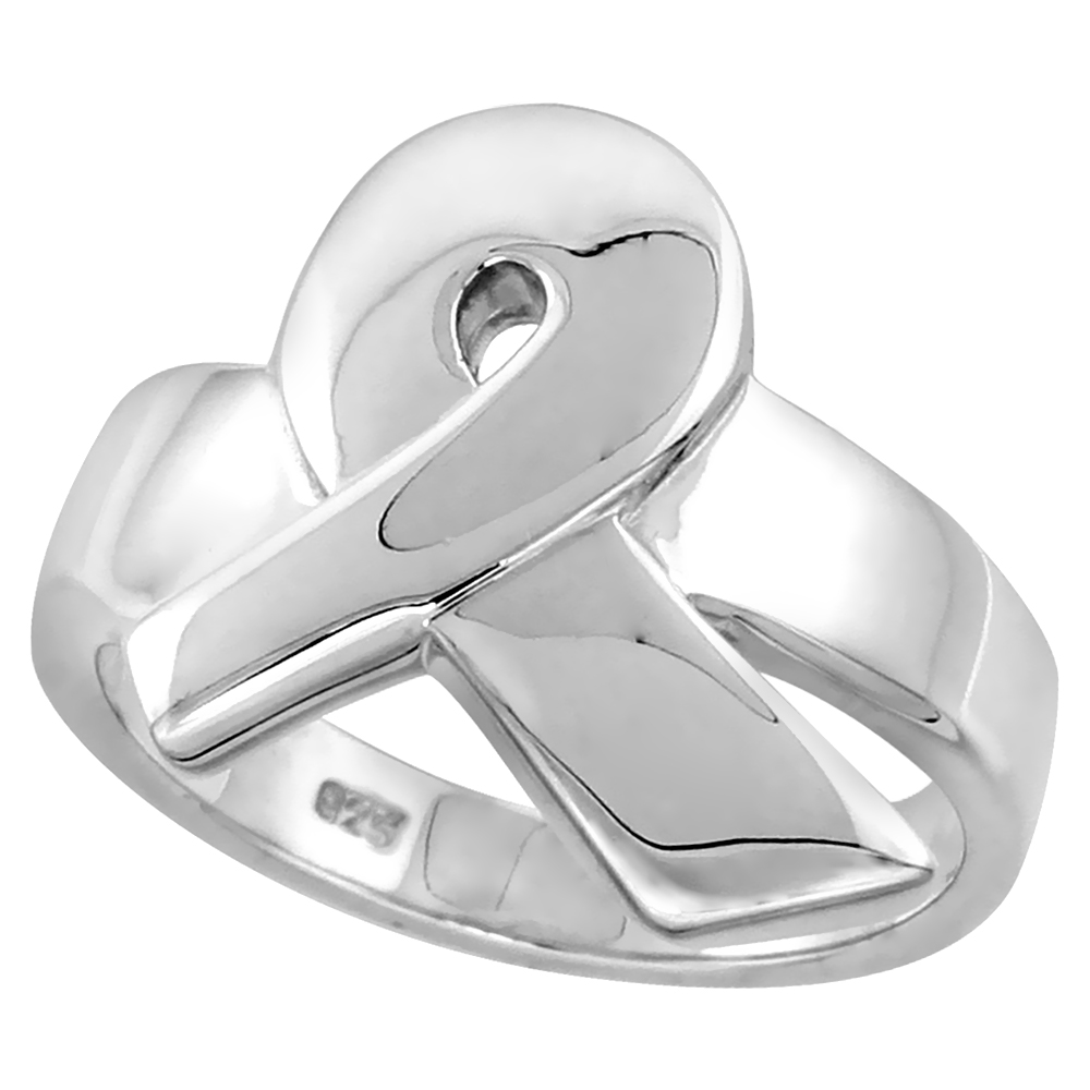 Sterling Silver Breast Cancer Awareness Ribbon Ring for Women Flawless finish 3/4 inch wide sizes 6 to 10